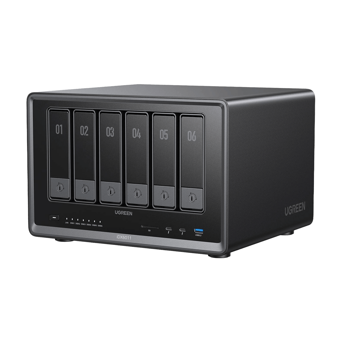 UGREEN iDX6011 64GB 6-bay AI NAS front and side view